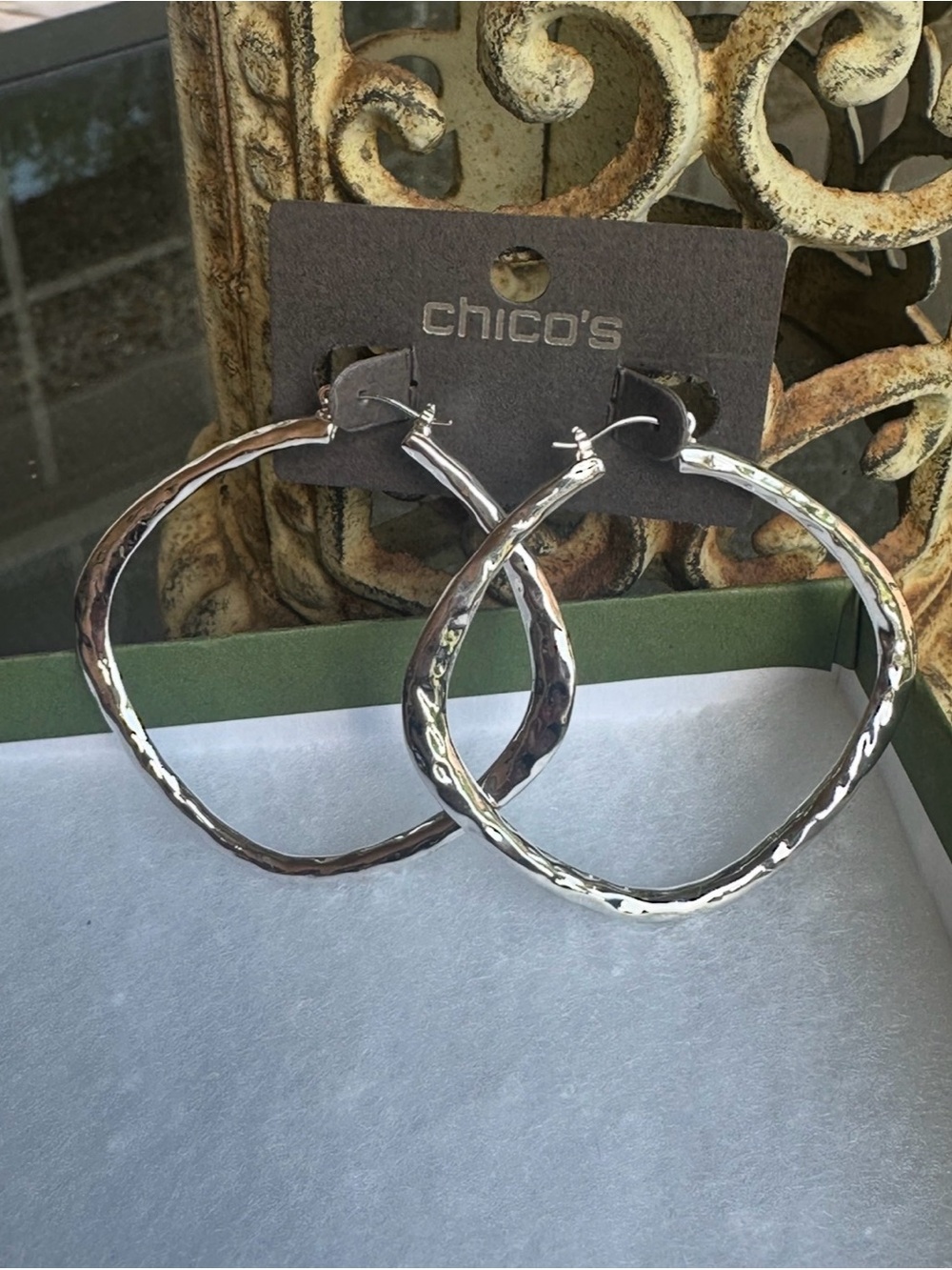 Chico's Textured Silver Hoop Earrings